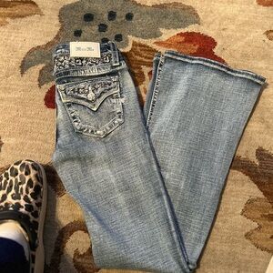 Miss Me Light Blue Boot Cut Jeans with Embellished Pockets